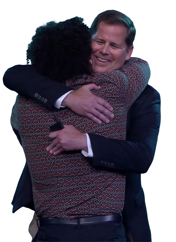 Jason hugs a follower