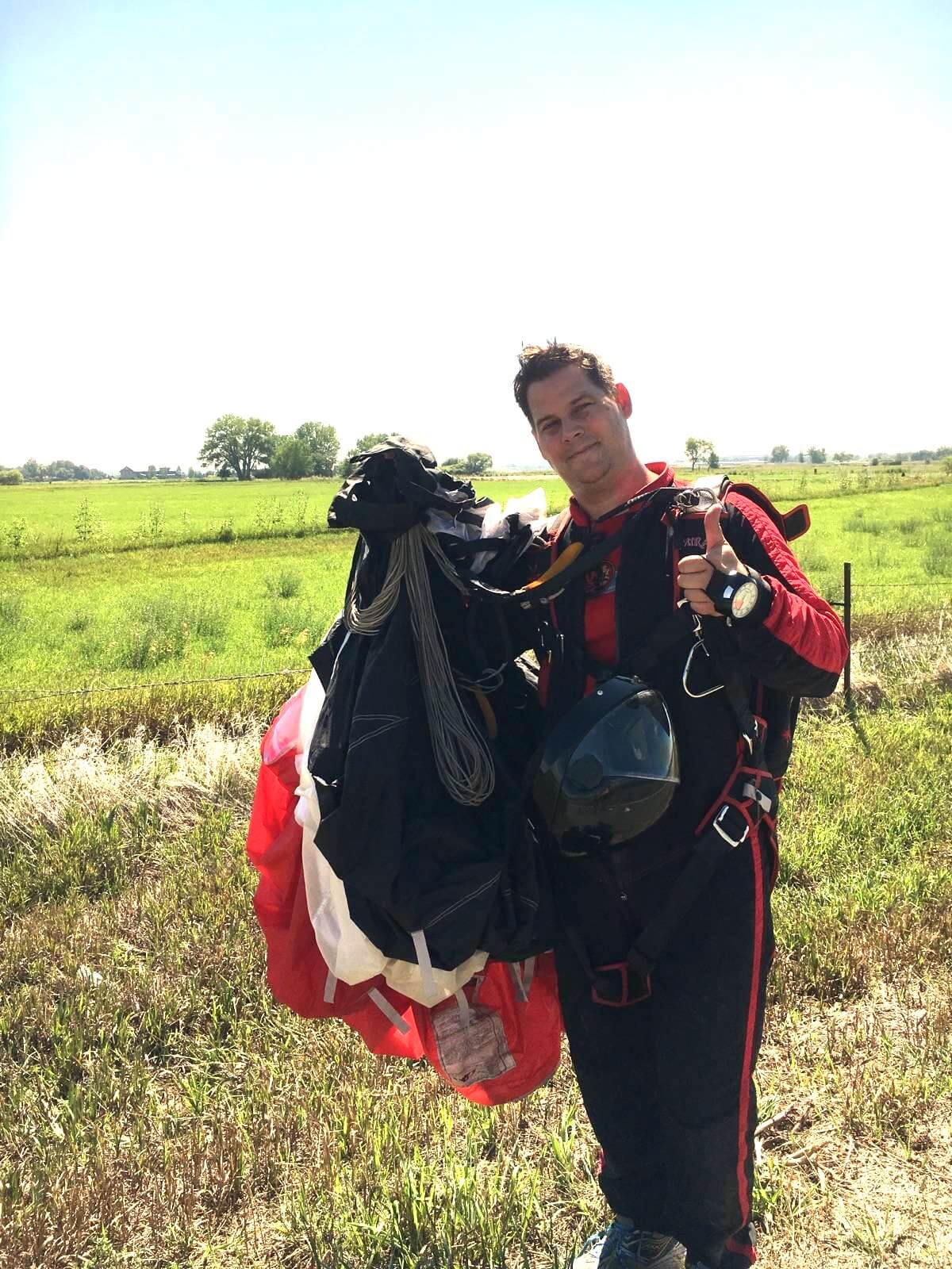Jason holding his deployed-parachute